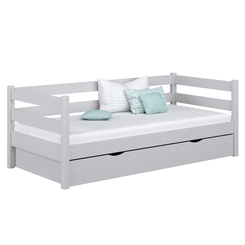 Sofa-lit avec tiroir en bois gris – chambre d'enfant, style scandinave Nizio