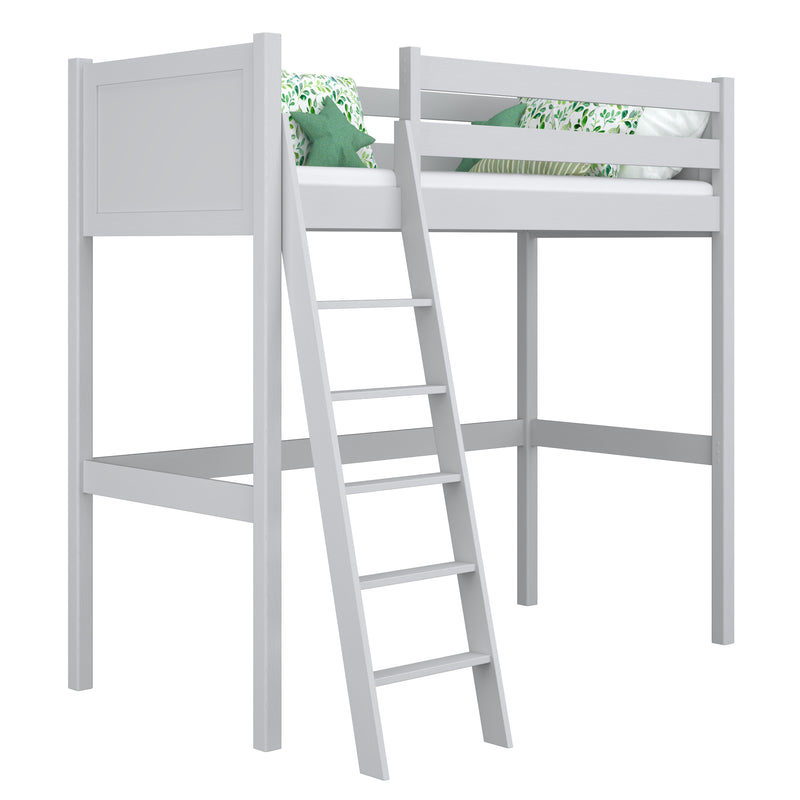 Lit mezzanine en bois gris – chambre d'enfant, bois massif, style scandinave