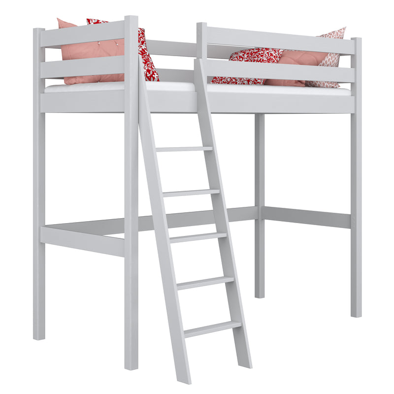 Lit mezzanine en bois gris – chambre d'enfant, bois massif, style scandinave