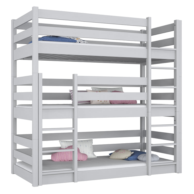 Lit superposé 3 niveaux en bois gris – trois couchages, chambre d'enfant scandinave