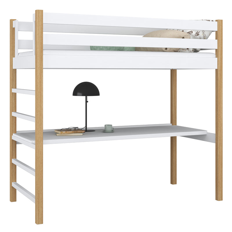 Lit mezzanine avec bureau en bois blanc-chêne – chambre d'enfant, scandinave Nizio