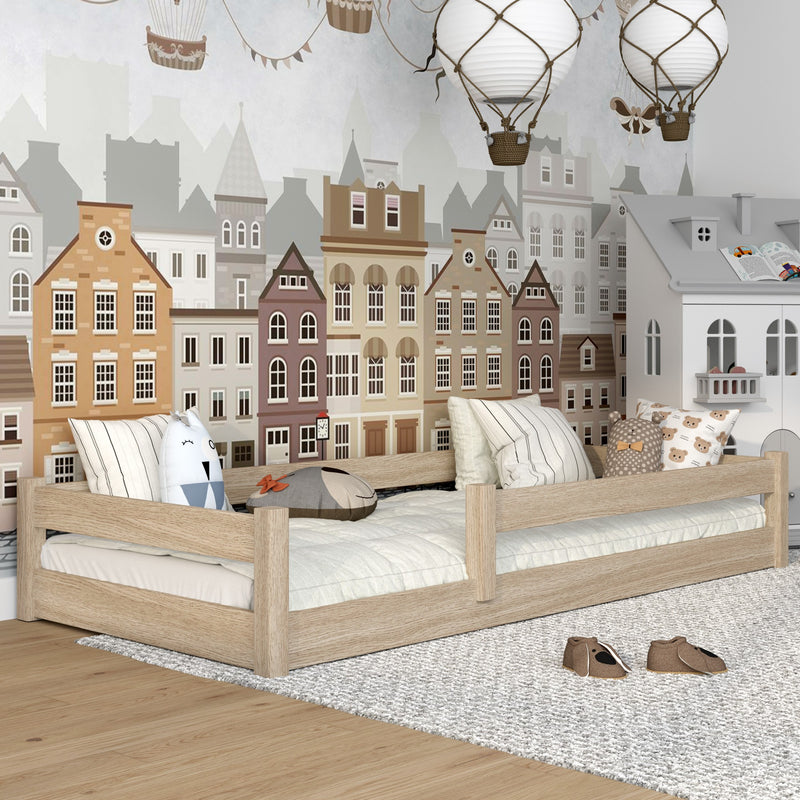 Lit bas en chêne chêne blanchi – chambre, bois massif, style scandinave Nizio