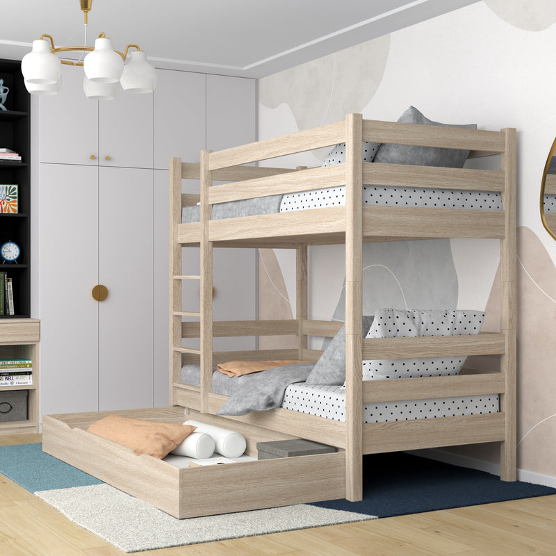 Lit superposé avec tiroir en chêne chêne blanchi – chambre d'enfant, bois massif, scandinave