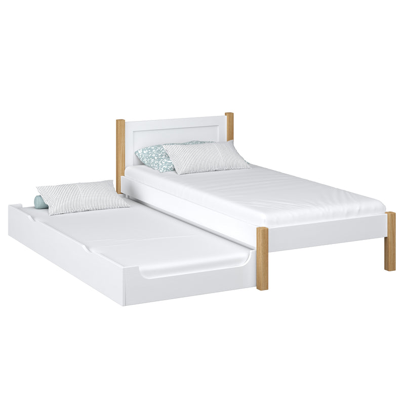 Lit avec tiroir pour matelas en bois blanc-chêne – chambre d'enfant, scandinave Nizio