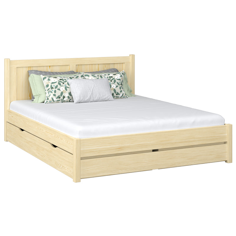 Lit double avec tiroir en bois pin incolore – chambre, schowek, style scandinave