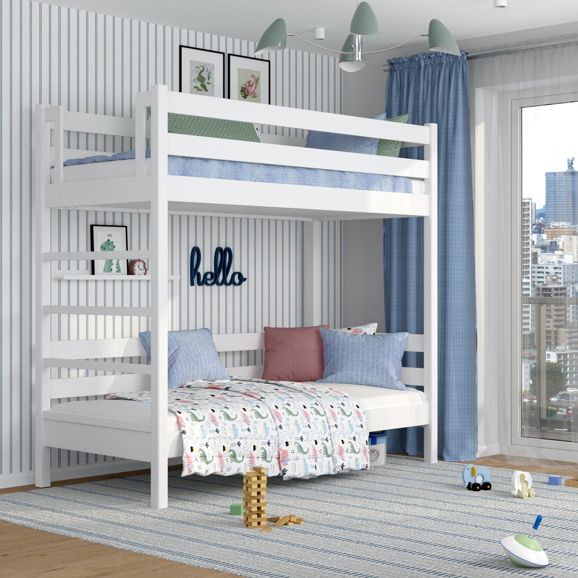 Lit superposé en bois blanc – dwie chambree w jednym, construction sécurisée