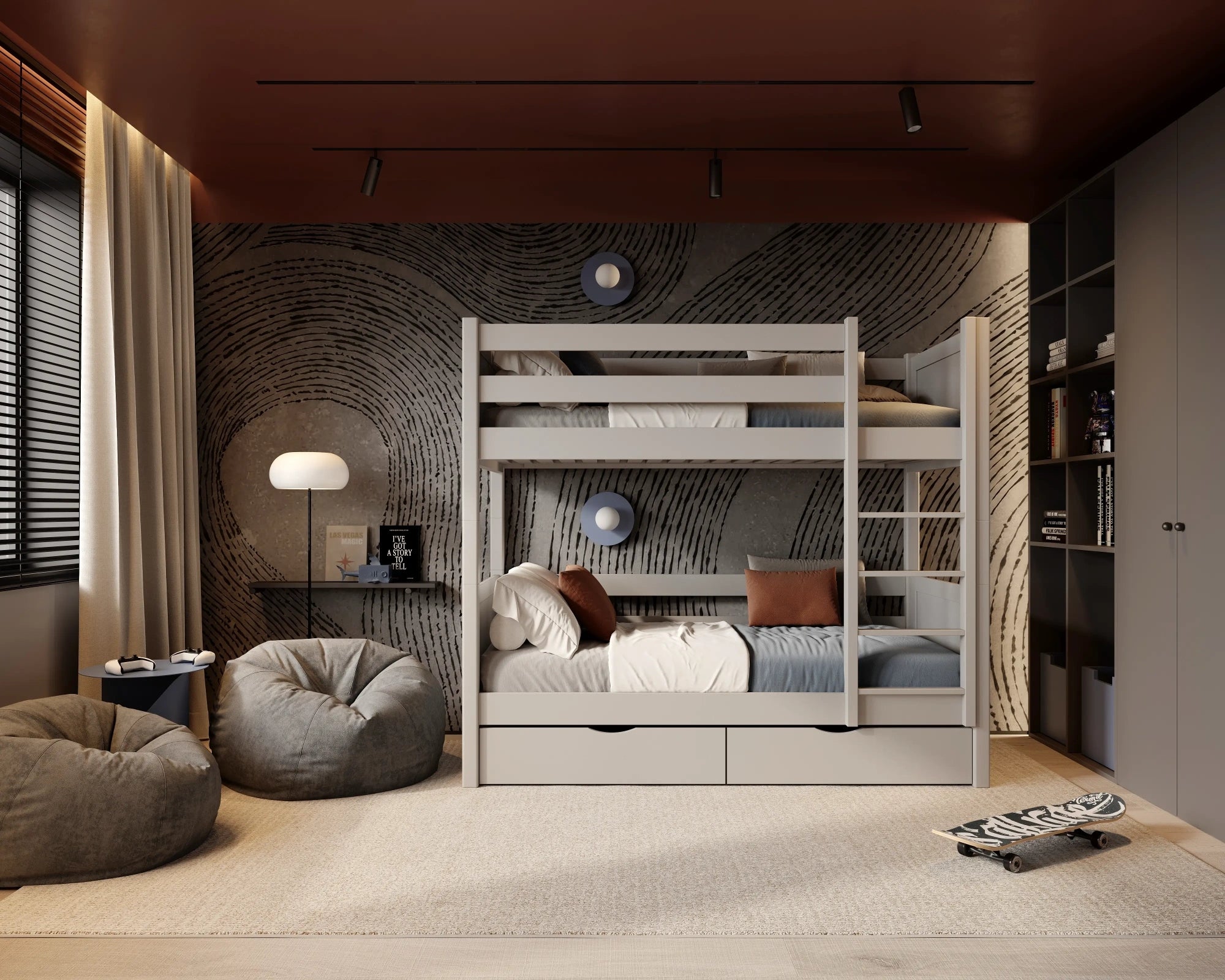 Lit superposé en bois gris z tiroir – dimensions et schéma, Nizio