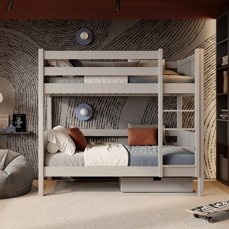Lit superposé en bois gris – chambre d'enfant, bois massif, style scandinave
