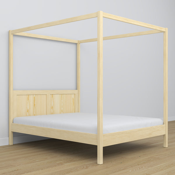Double bed clear pine with canopy – decorative wooden frame, scandi
