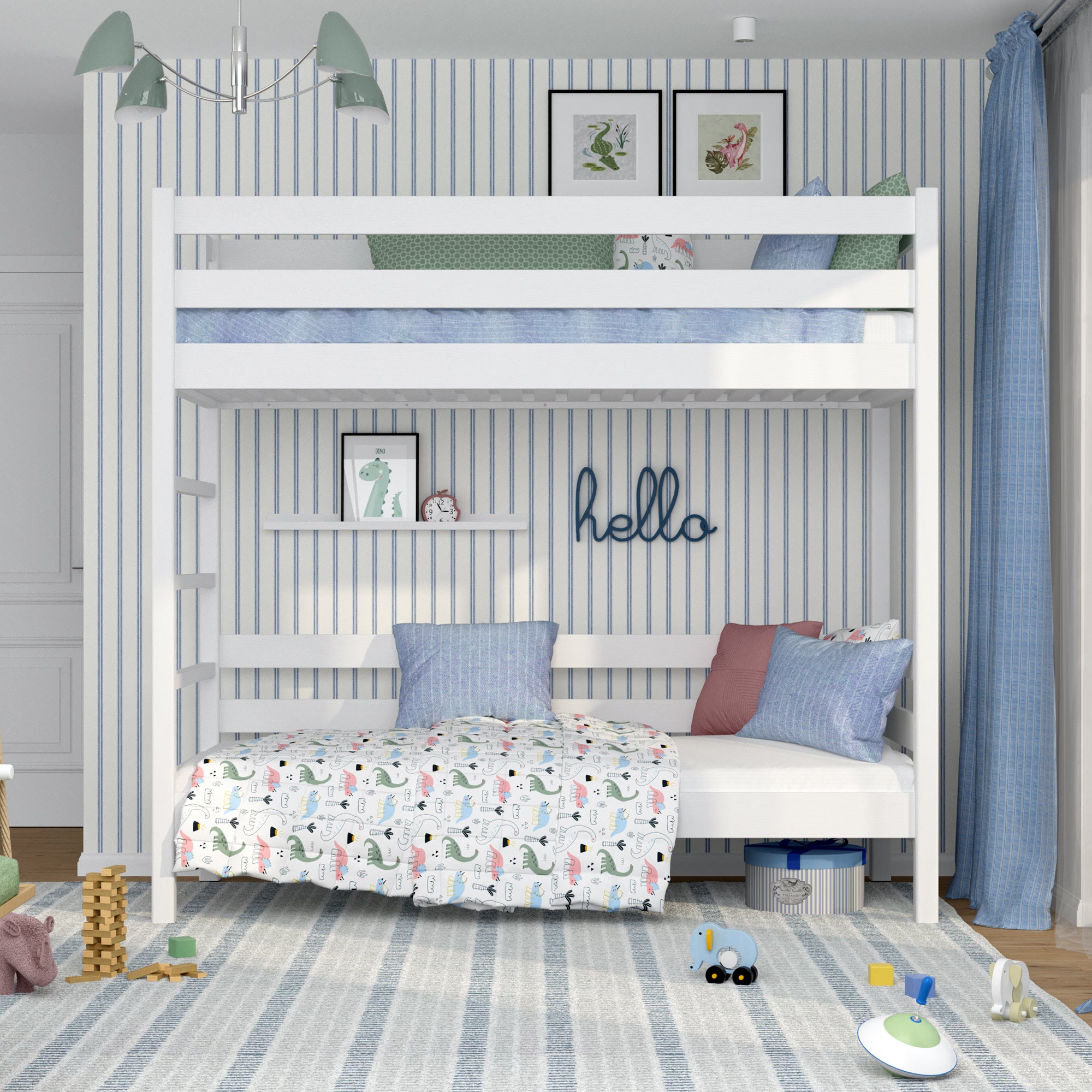Lit superposé blanc – échelle i barrière ochronna en bois, Nizio Home
