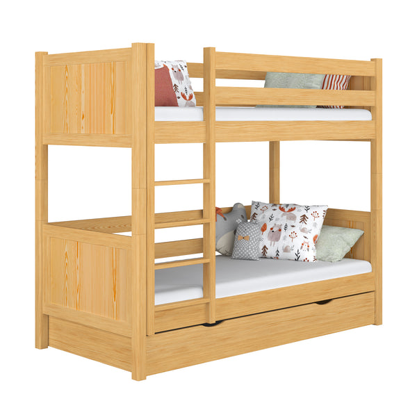 Lit superposé avec tiroir en bois pin naturel – chambre d'enfant, bois massif, scandinave
