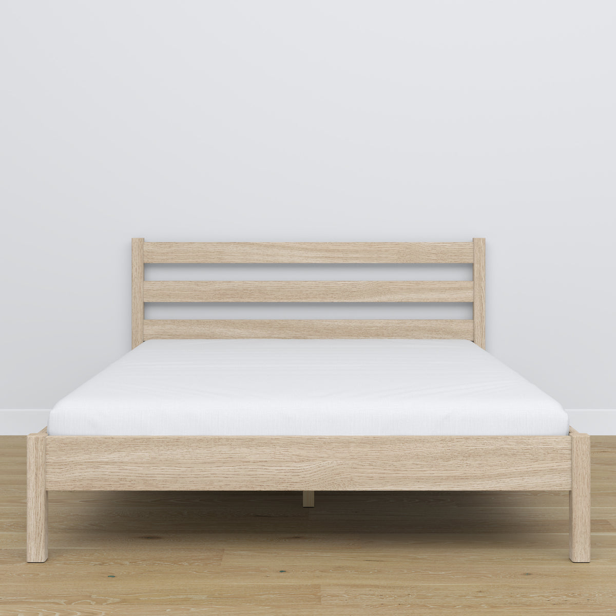 Lit double en chêne chêne blanchi – vue de côté, proportions et forme, chambre