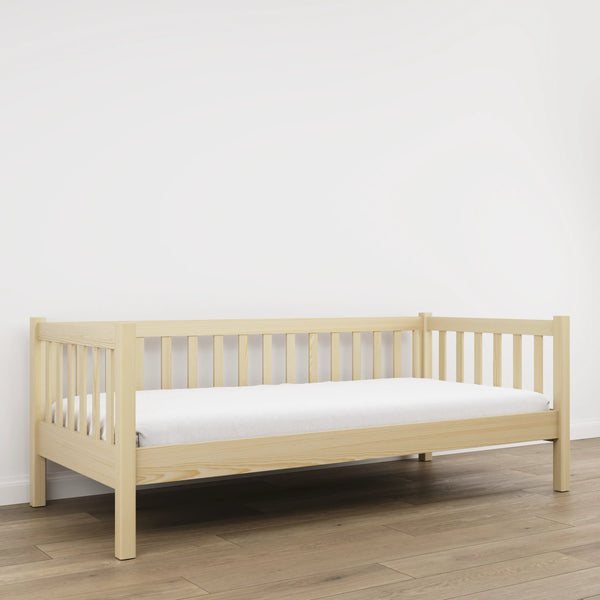 Sofa-lit pin incolore – barrière latérale en bois, sécurité pour les enfants
