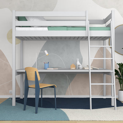 Lit mezzanine avec bureau en bois gris – chambre d'enfant, scandinave Nizio