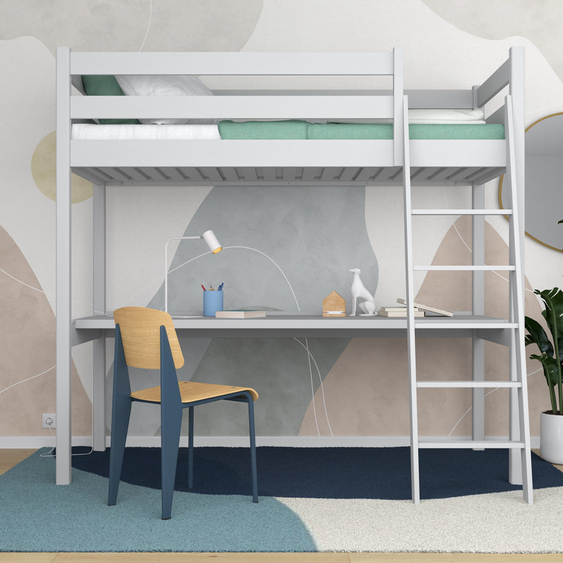 Lit mezzanine avec bureau en bois gris – chambre d'enfant, scandinave Nizio