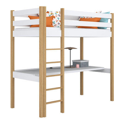 Lit mezzanine avec bureau en bois blanc-chêne – chambre d'enfant, scandinave Nizio