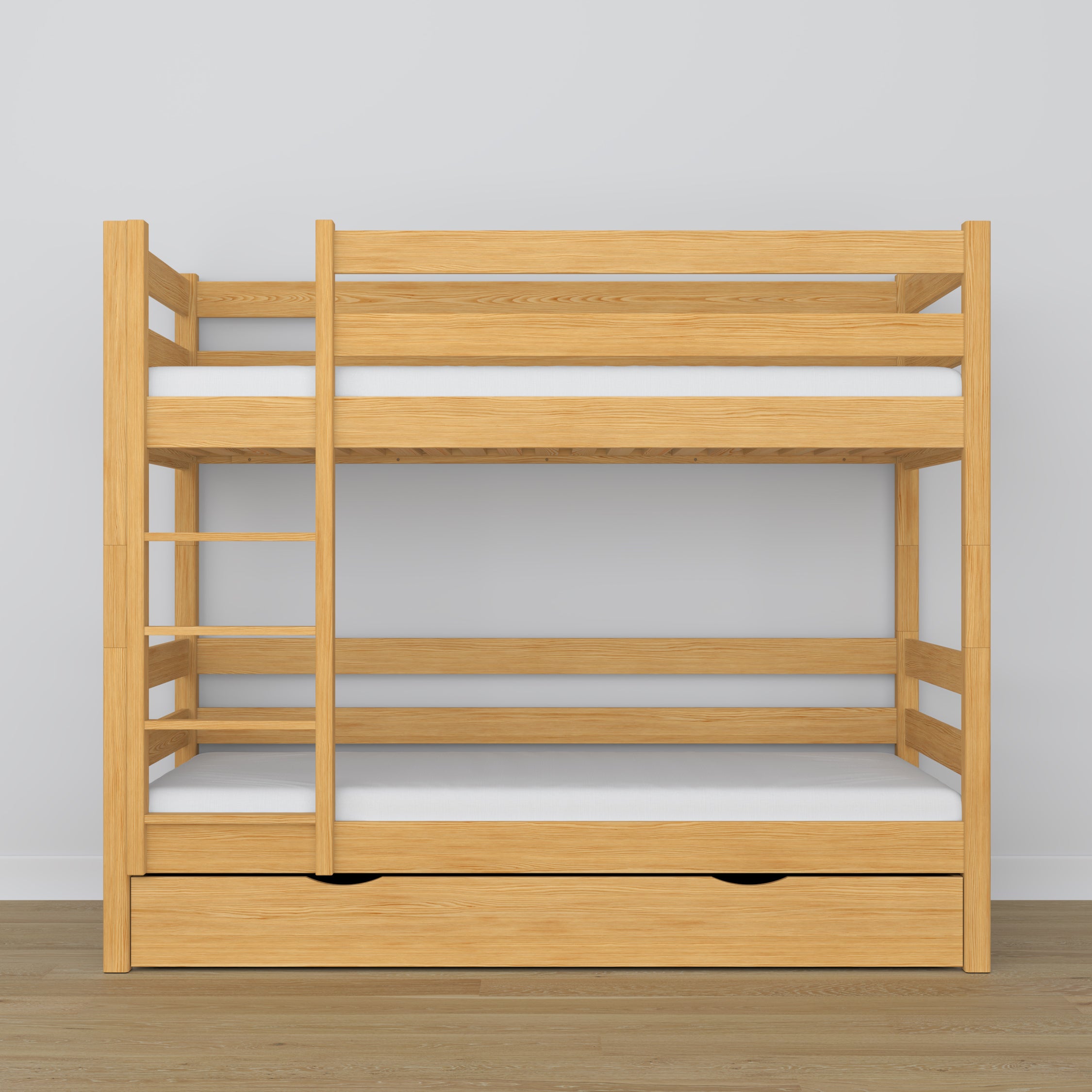 Lit superposé en bois pin naturel – détails des assemblages et de l'échelle, chambre d'enfant