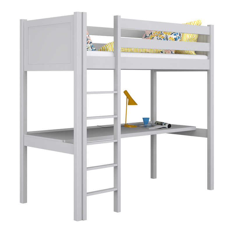 Lit mezzanine avec bureau en bois gris – chambre d'enfant, scandinave Nizio