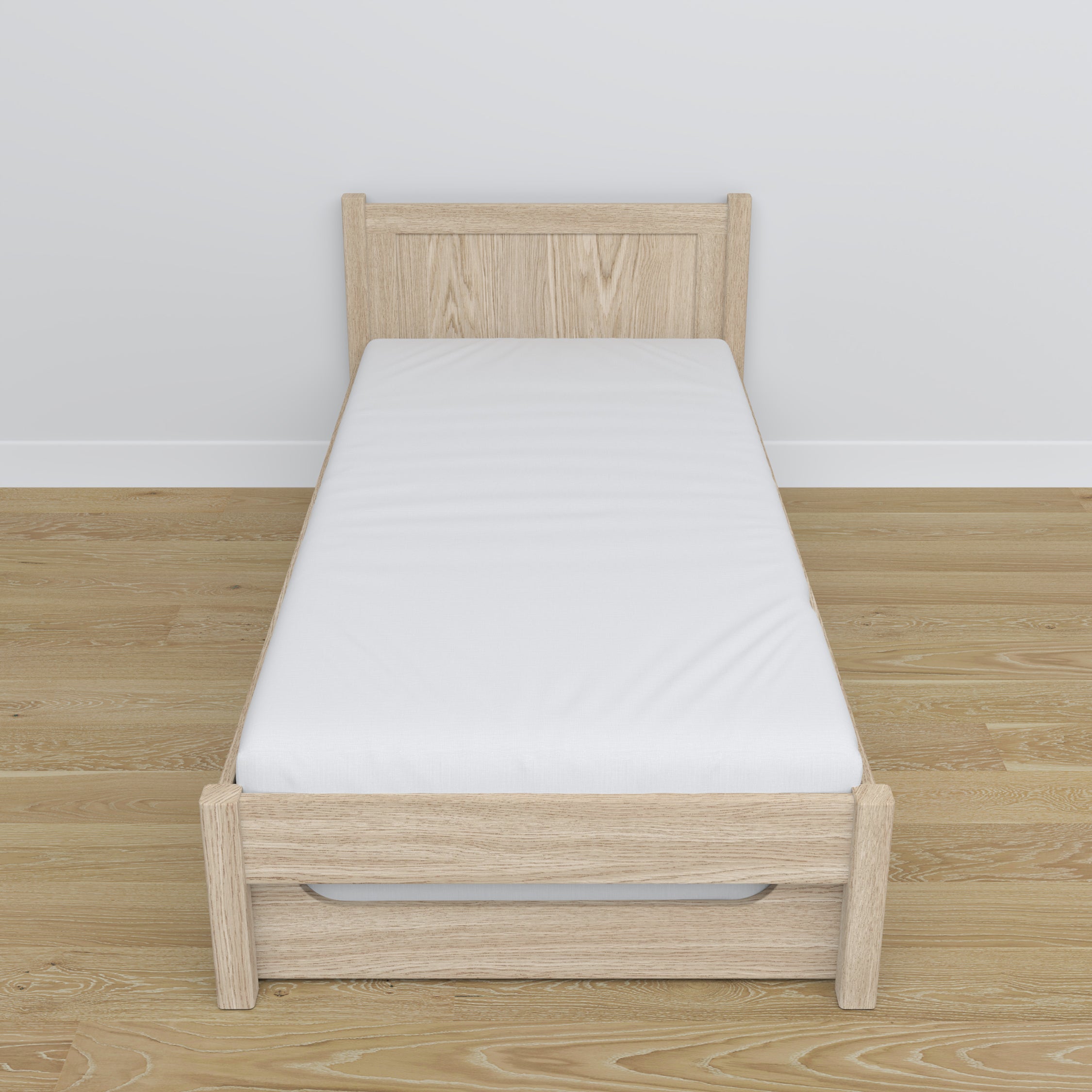 Lit chêne blanchi – tiroir na matelas, détails en chêne, Nizio Home