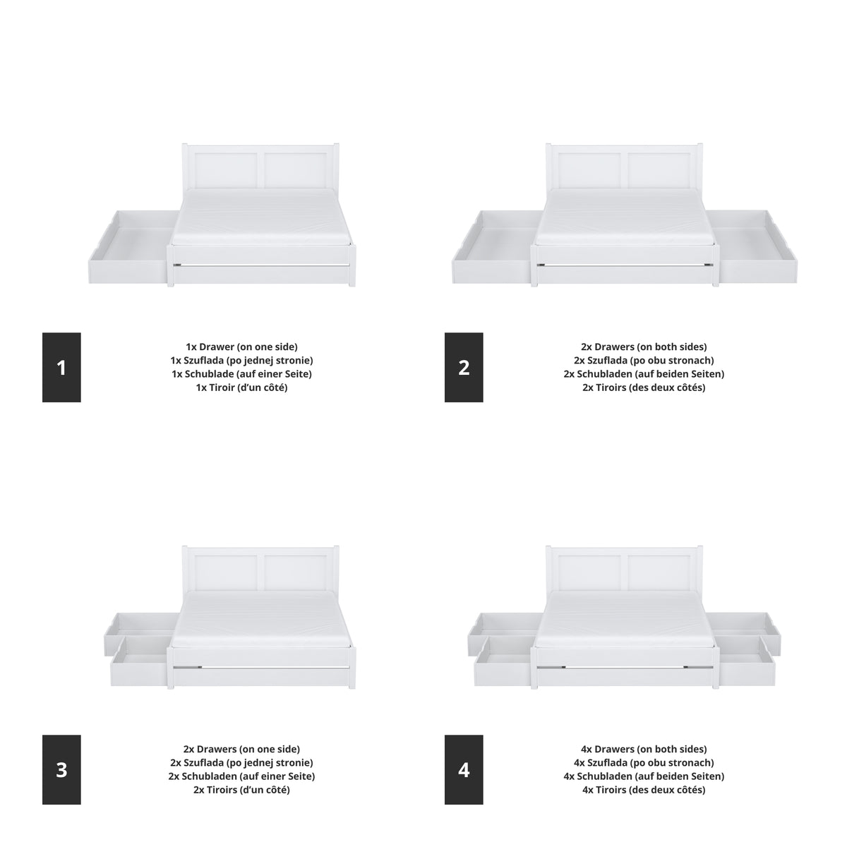 Lit double blanc en bois – dimensions et schéma, Nizio Home