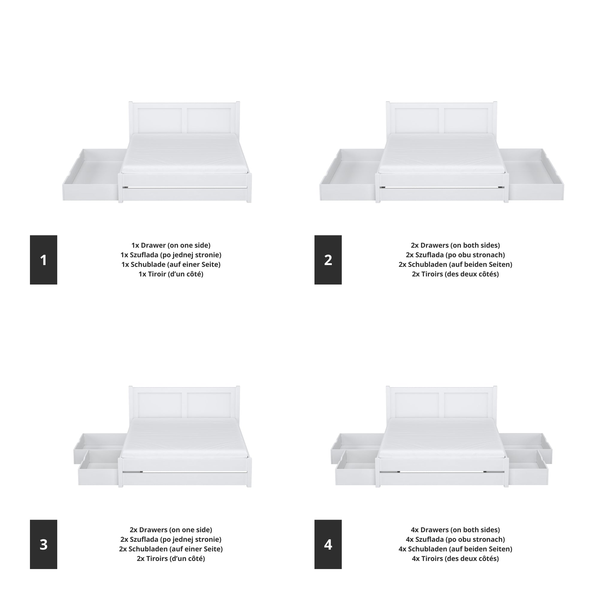 Lit double blanc en bois – dimensions et schéma, Nizio Home