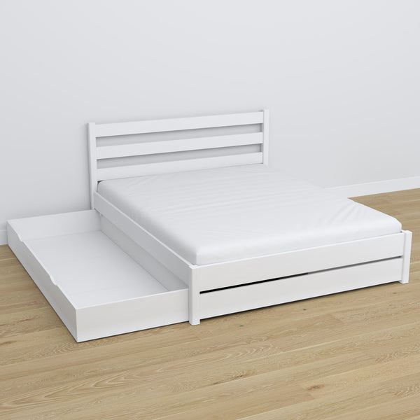 Wooden double bed with drawer white – open drawer, spacious interior