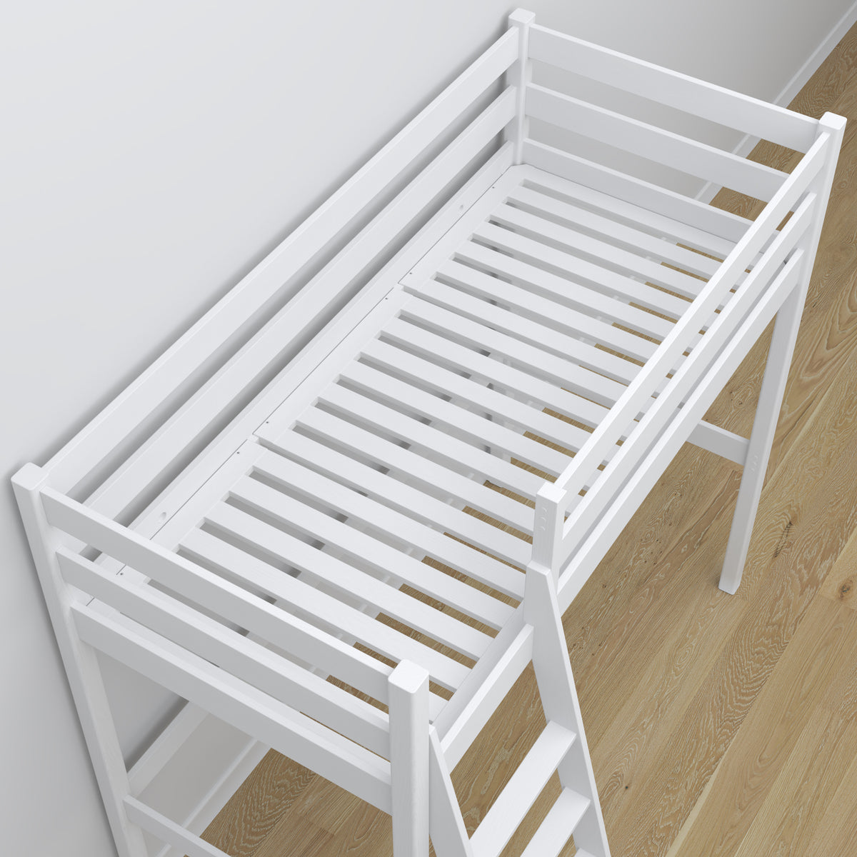 Lit mezzanine blanc en bois – vue du dessus na chambre, Nizio