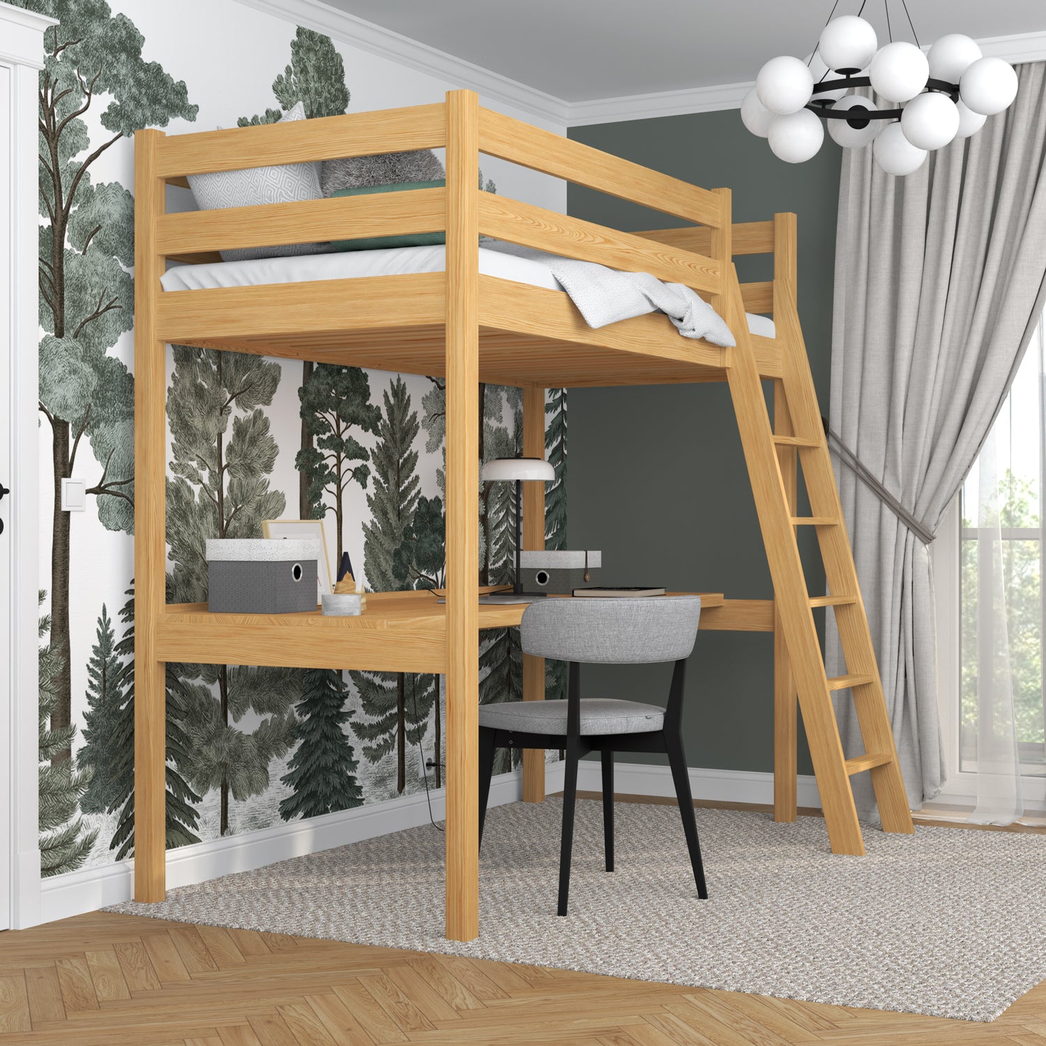 Lit mezzanine pin naturel – bureau en bois pod chambre, chambre d'enfant scandinave