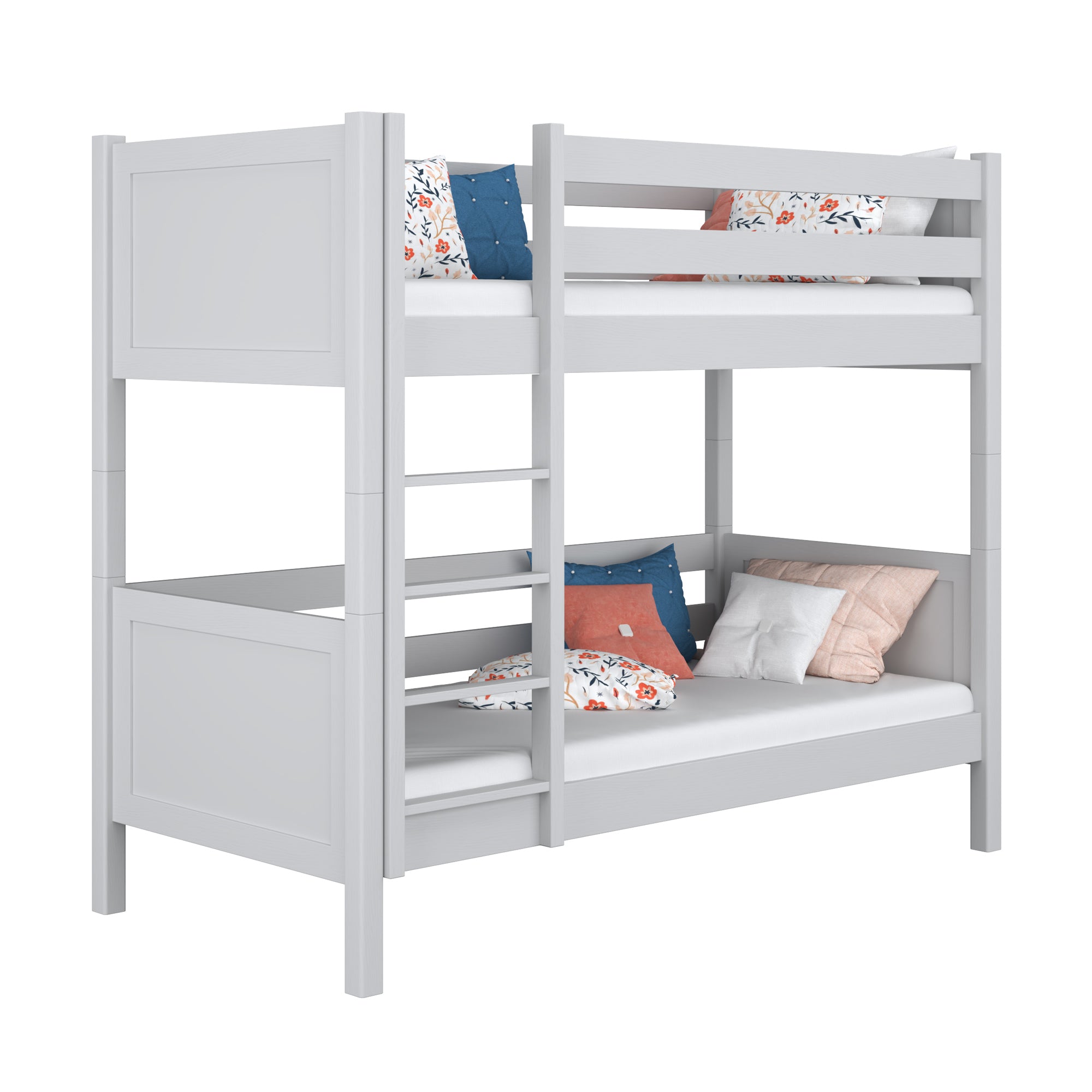 Lit superposé gris – échelle i barrière ochronna en bois, Nizio Home