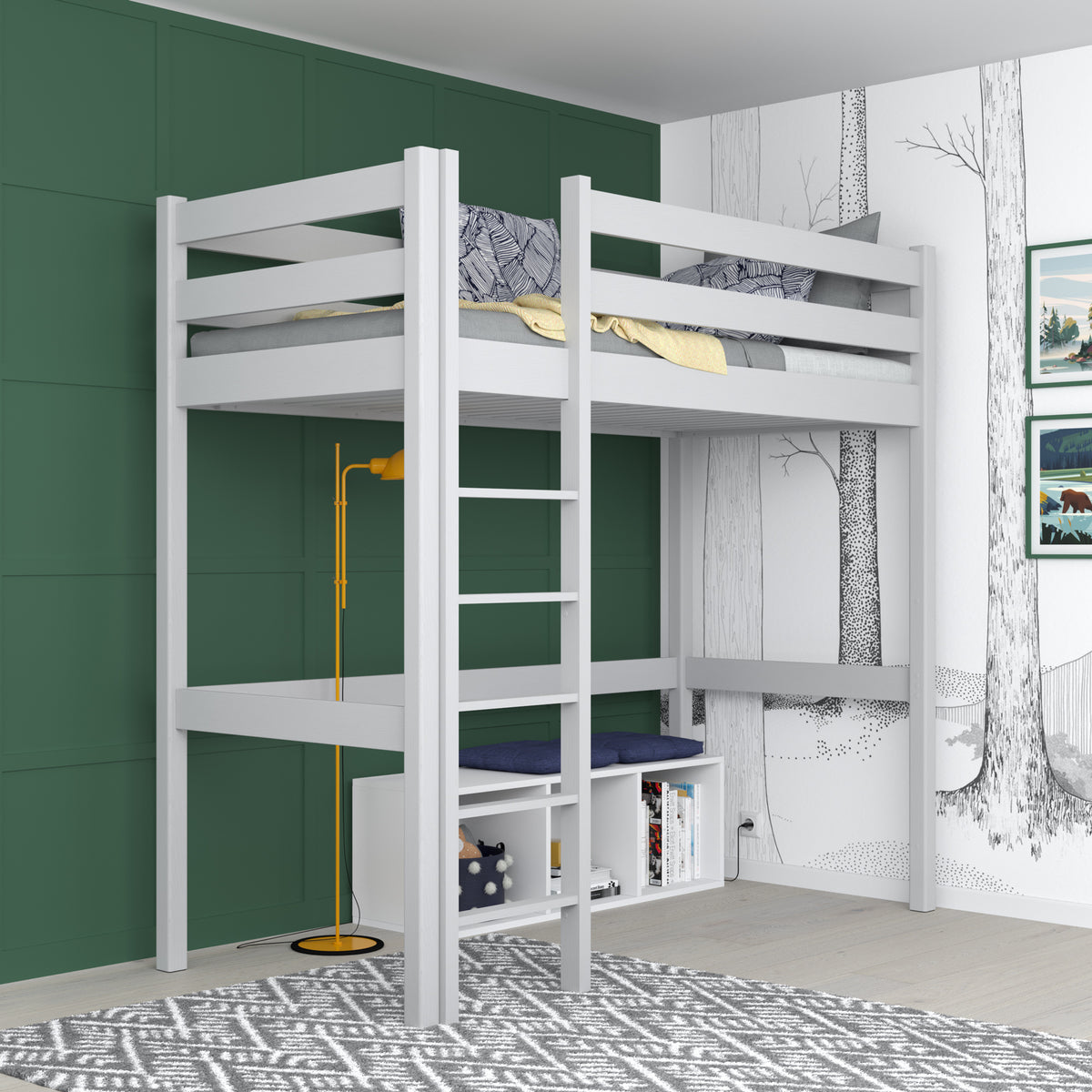 Lit mezzanine en bois gris – espace libre sous la chambre, Nizio
