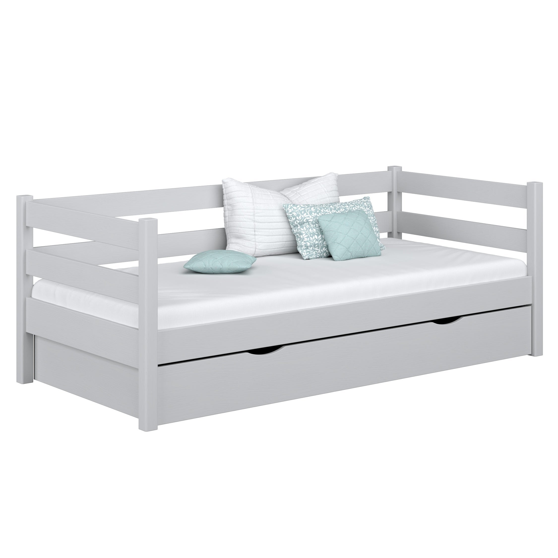 Sofa-lit avec tiroir en bois gris – chambre d'enfant, style scandinave Nizio