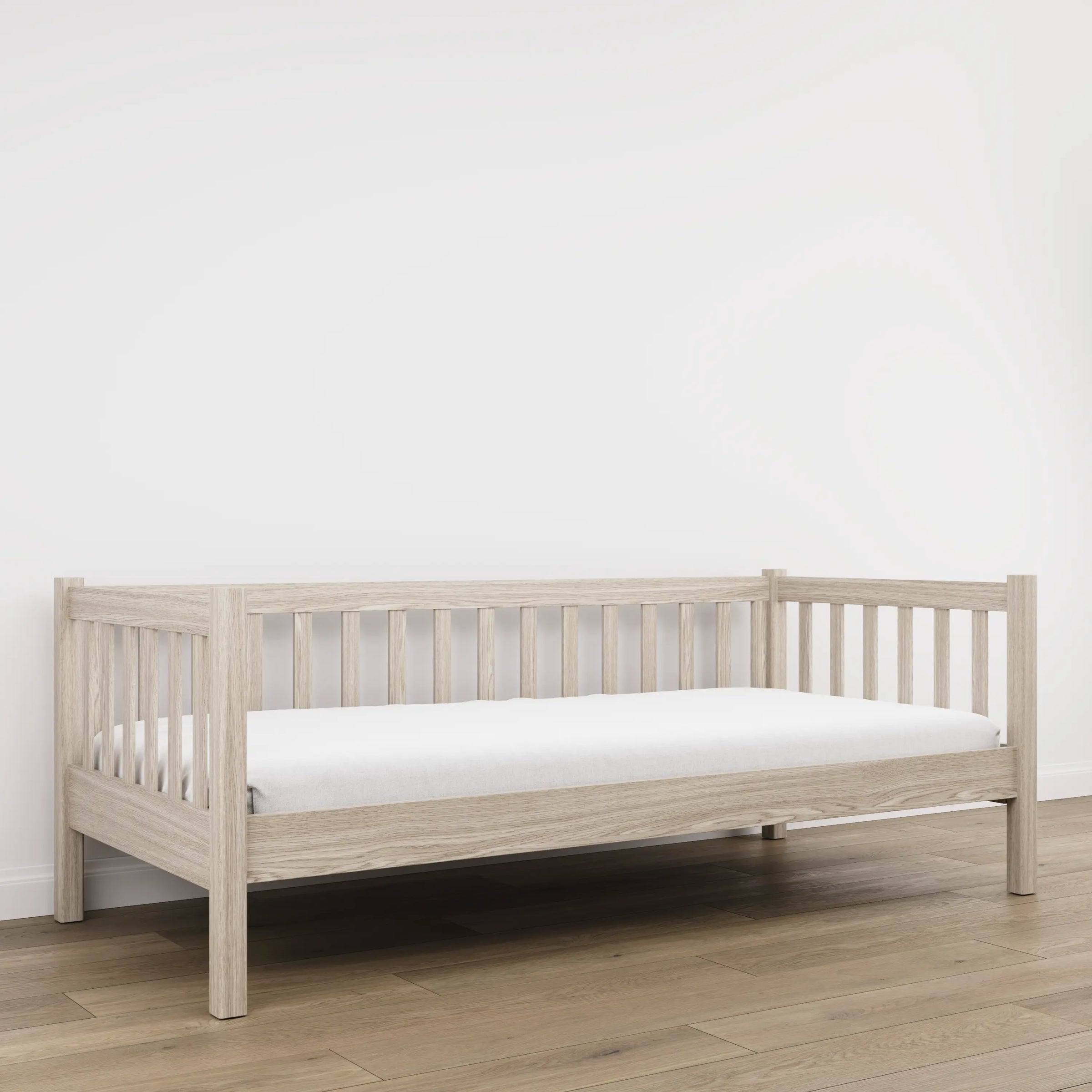 Sofa-lit en chêne chêne blanchi – détails du bois et des assemblages, Nizio Home