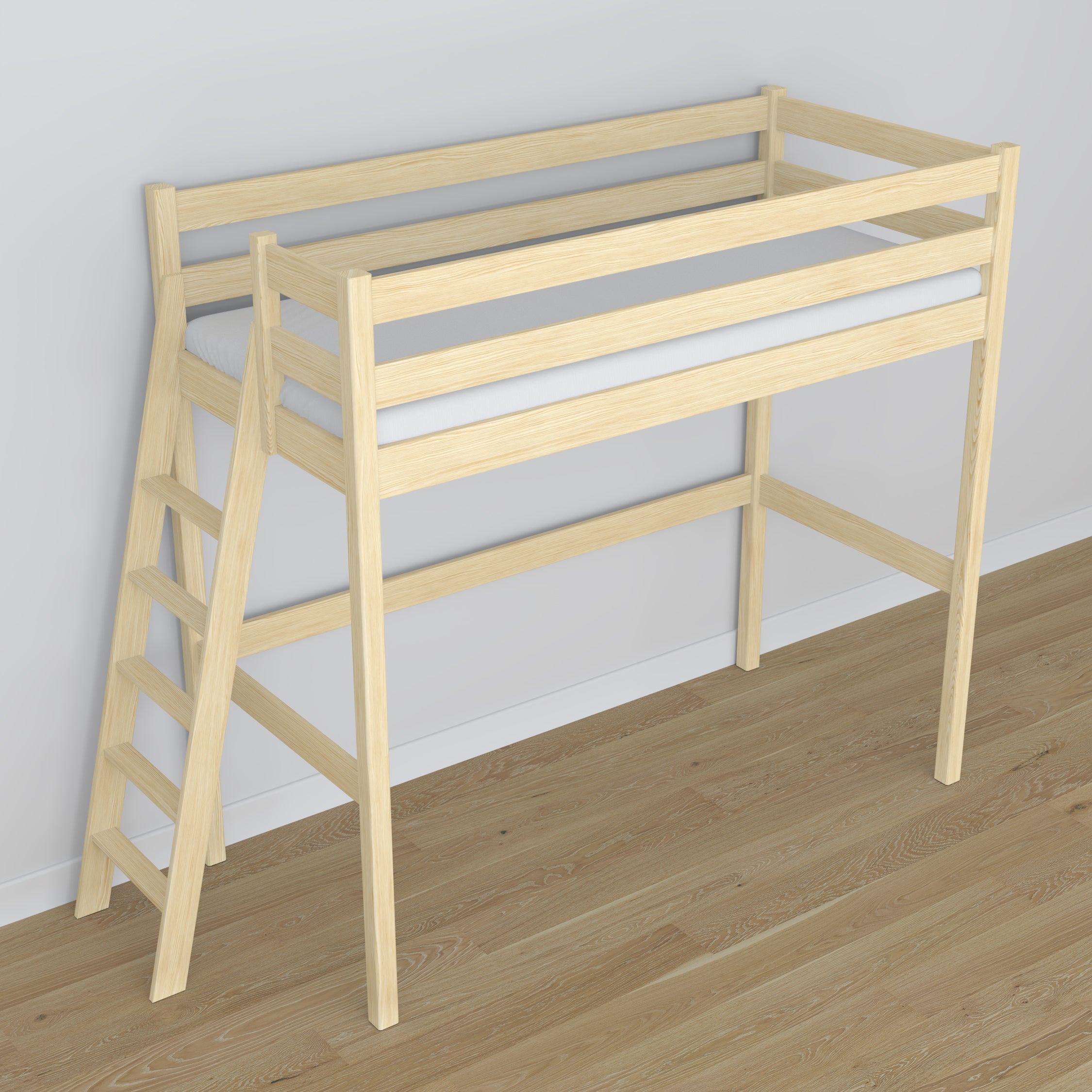 Lit mezzanine pin incolore en bois – vue du dessus na chambre