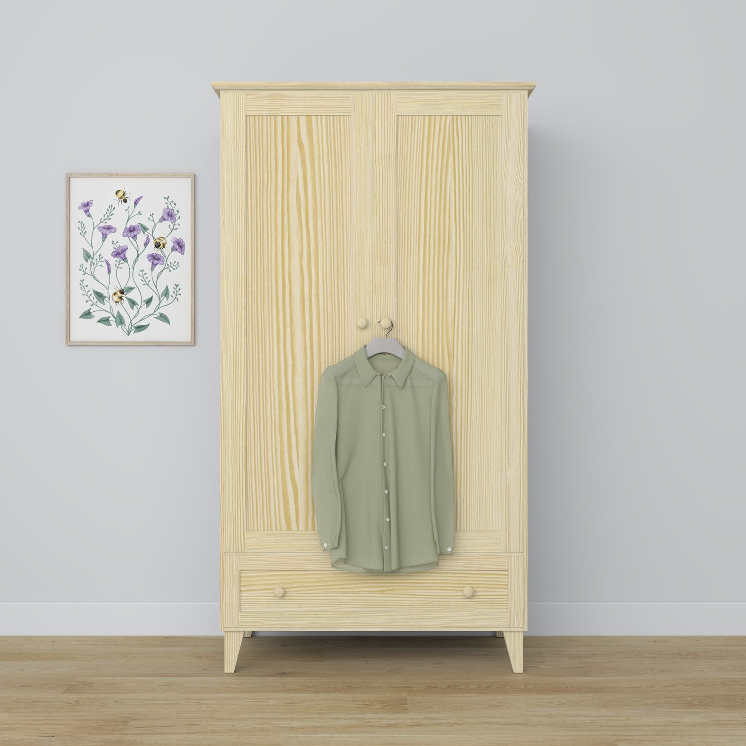 2-door wardrobe with drawer pine clear pine – bedroom, Scandinavian style
