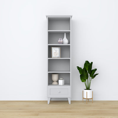 Bookcase with drawer wooden grey 57 cm – living room and office, Scandinavian style