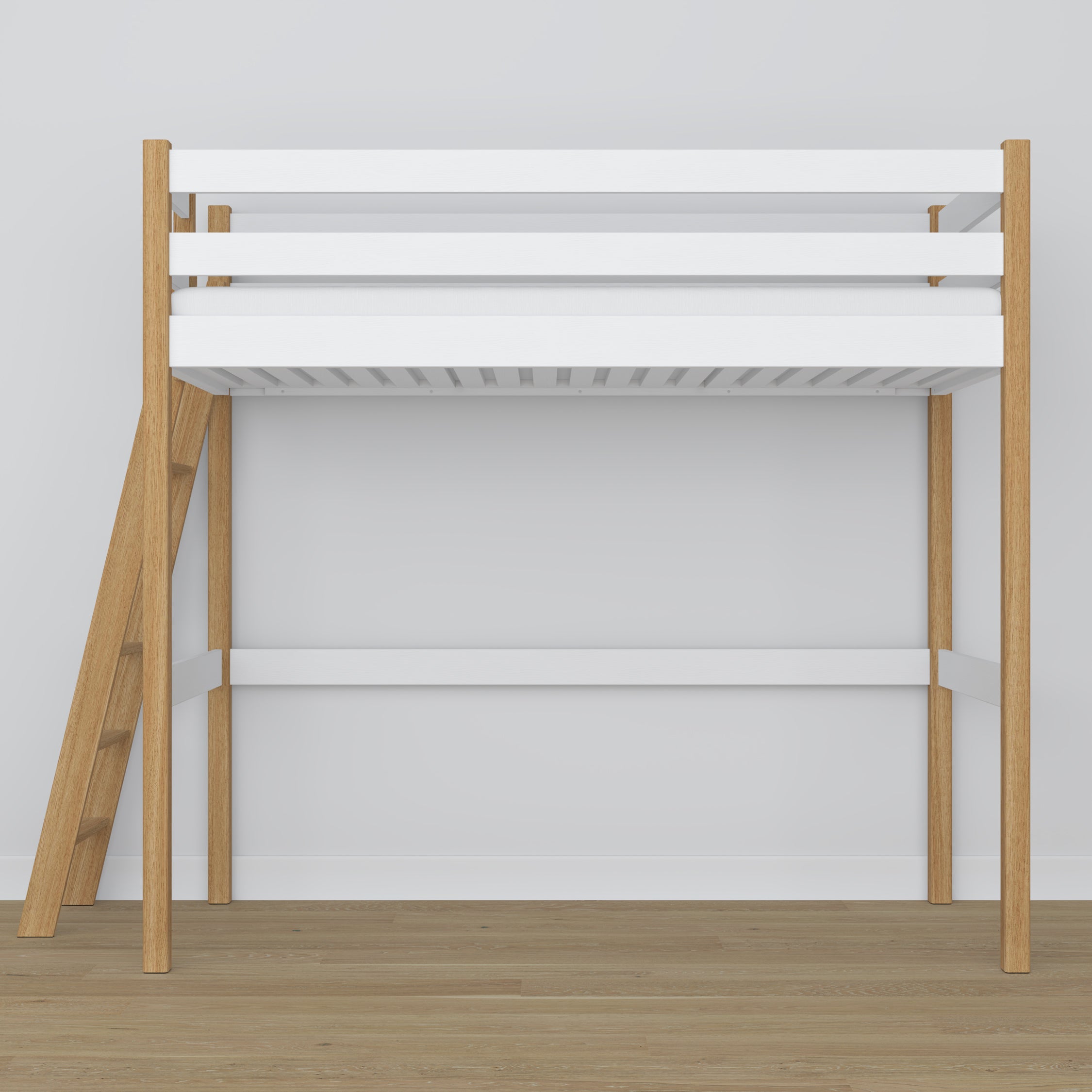 Lit mezzanine blanc-chêne – échelle i barrière en bois, Nizio Home