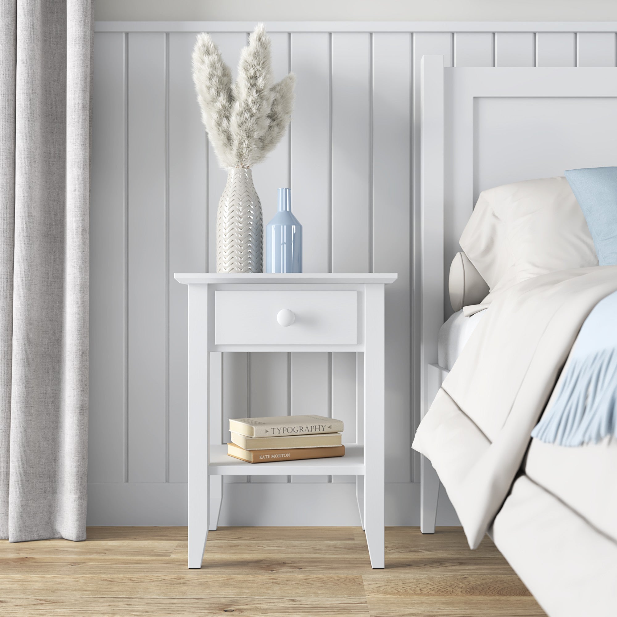 Wooden bedside table 1S N01 Scandi white