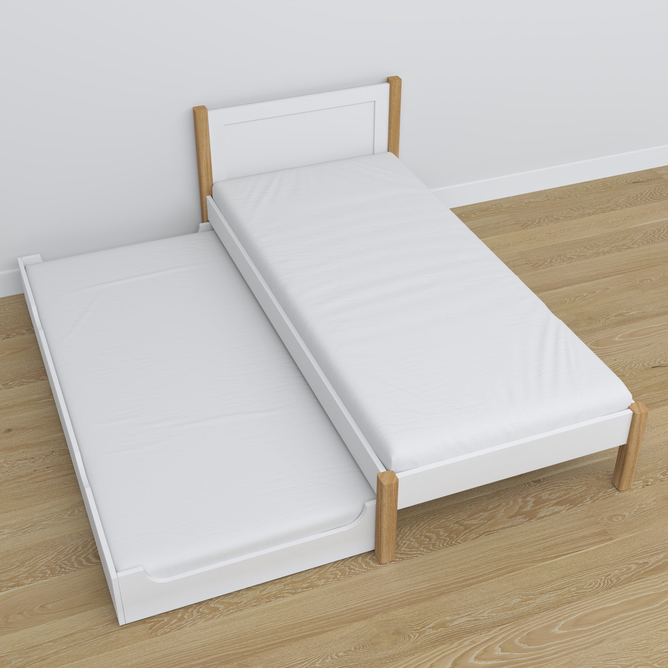 Lit avec tiroir pour matelas blanc-chêne en bois – dimensions, Nizio