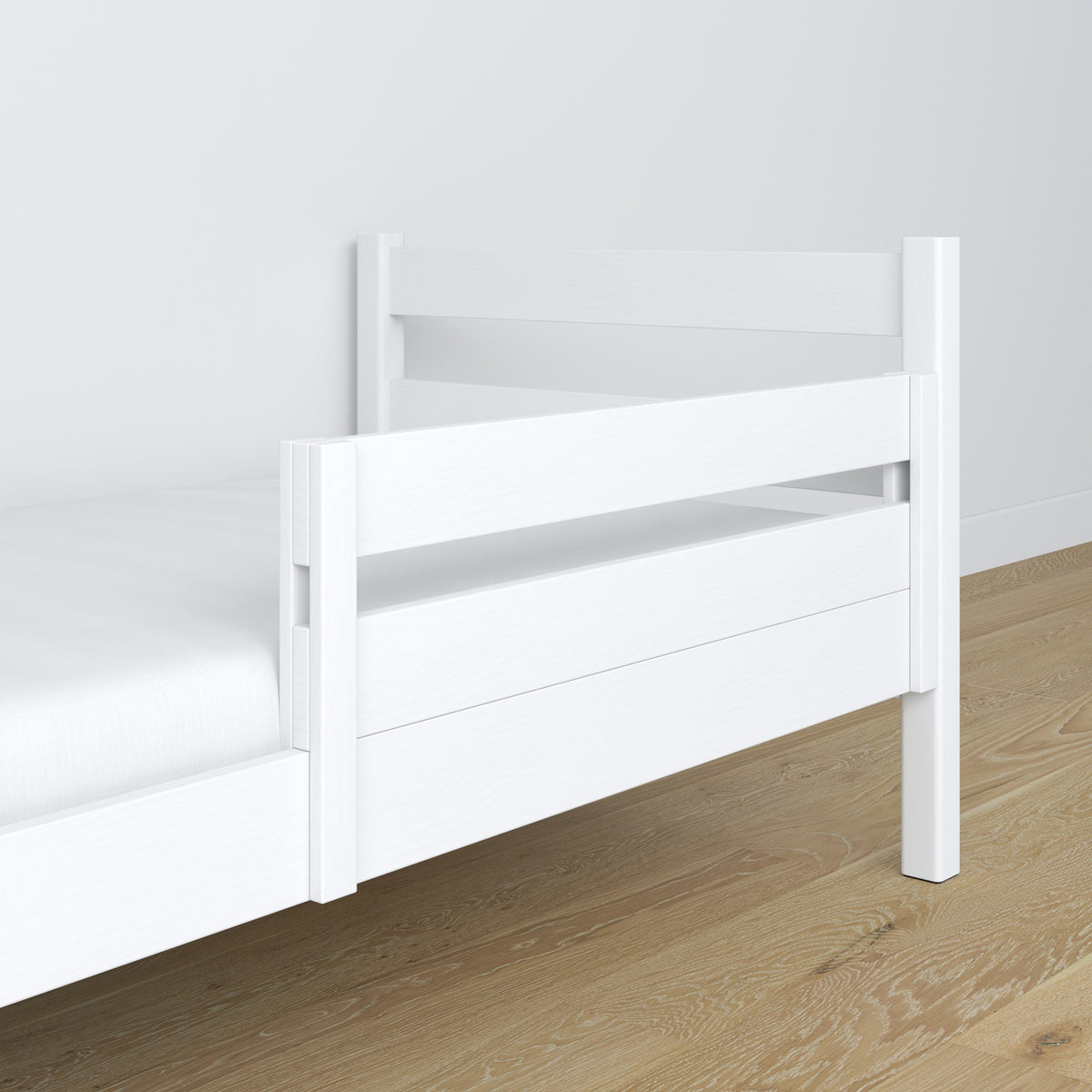 Protection anti-chute lit enfant blanc – vue de côté, en bois