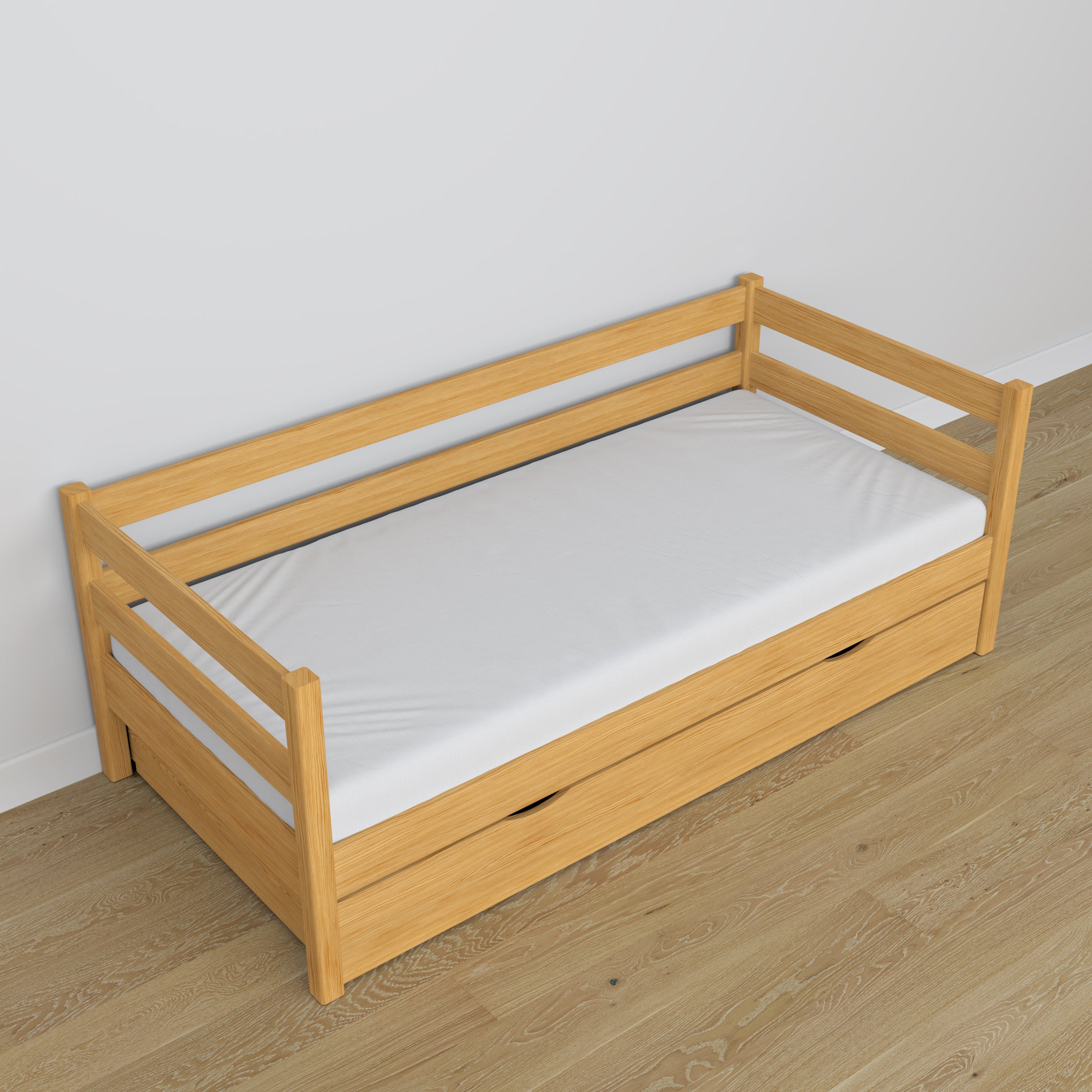 Sofa-lit avec tiroir en bois pin naturel – chambre d'enfant, décoration scandinave