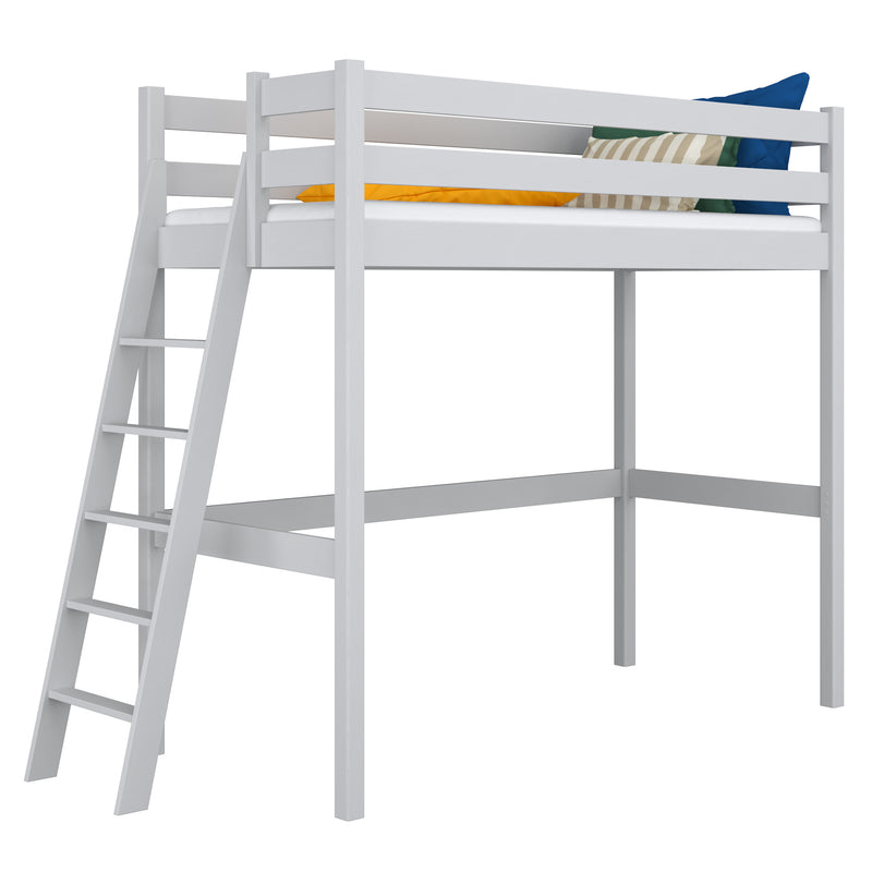 Lit mezzanine en bois gris – chambre d'enfant, bois massif, style scandinave