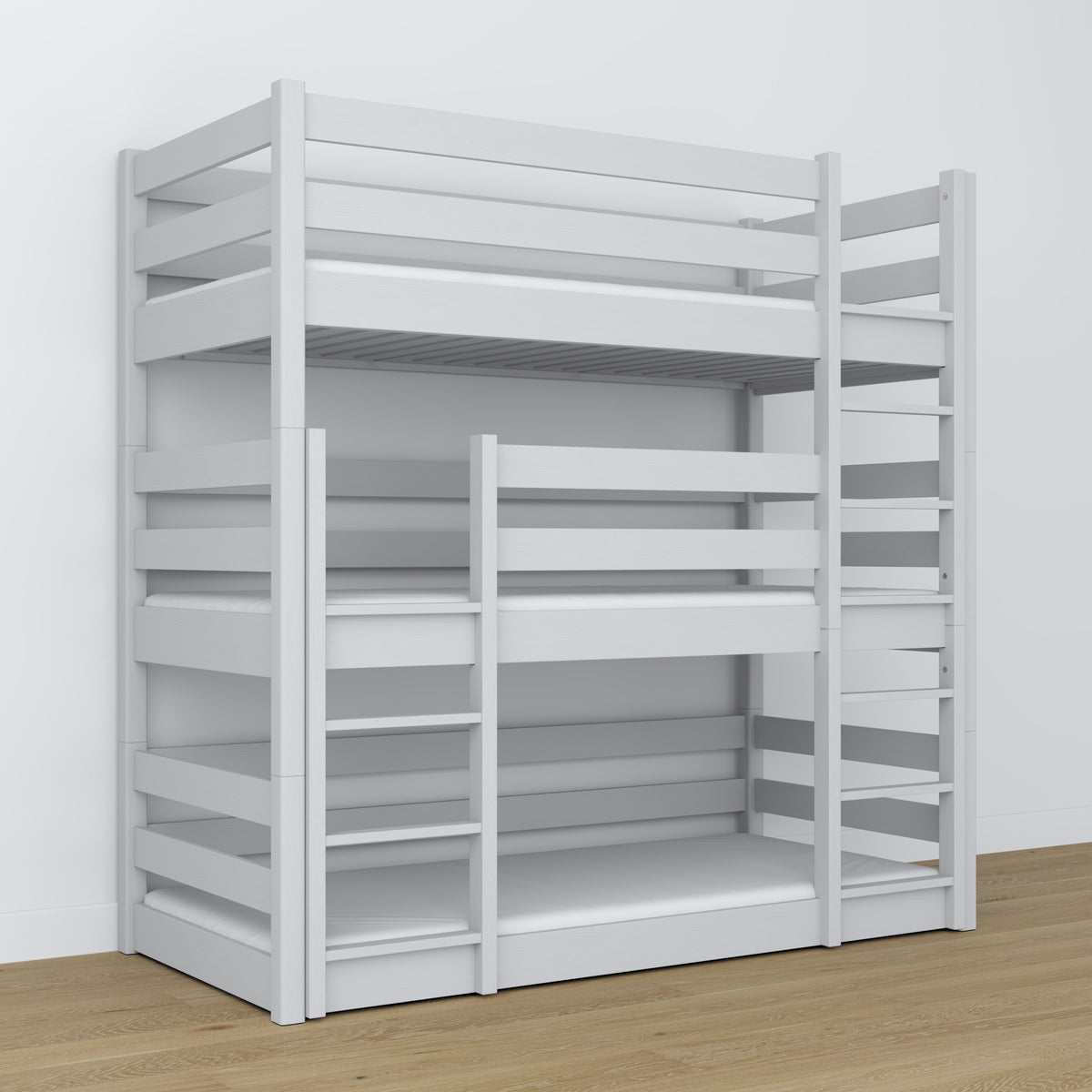 Lit superposé 3 niveaux en bois gris – utilisation maximale de l'espace