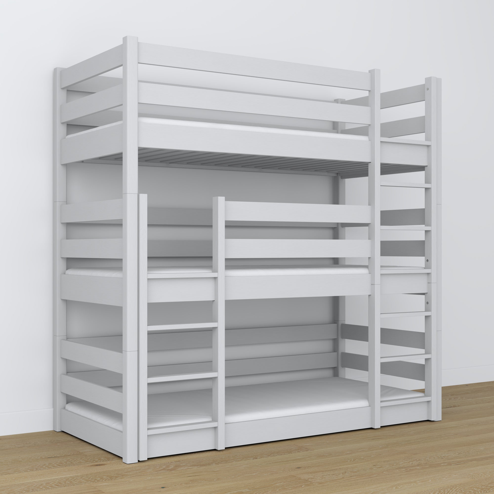 Lit superposé 3 niveaux en bois gris – utilisation maximale de l'espace