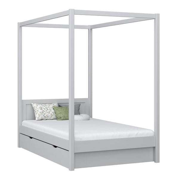 Lit à baldaquin avec tiroir en bois gris – chambre d'enfant, style scandinave