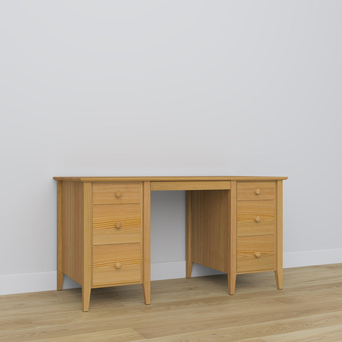 Desk 6S natural pine – pine, wide tabletop, front view, Nizio