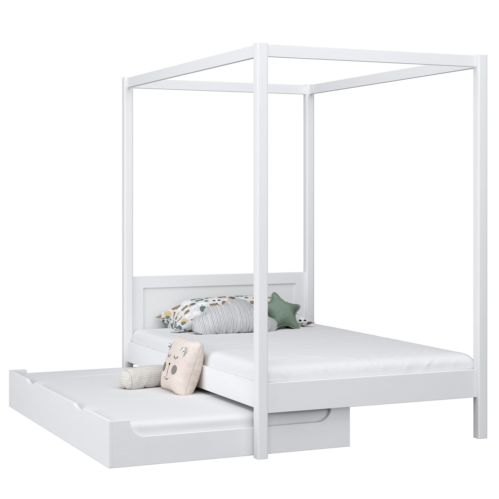 lit simple à baldaquin avec tiroir pour matelas supplémentaire N02 en bois dans la couleur sur commande RAL/NCS – bois massif, N