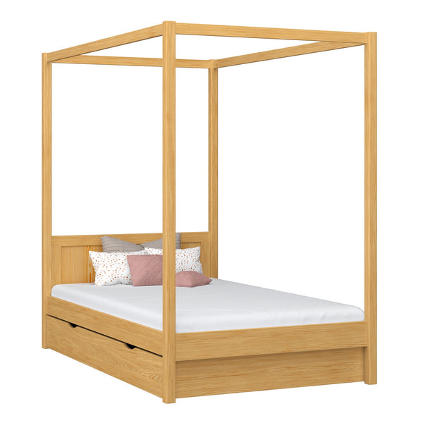 Lit à baldaquin avec tiroir en bois pin naturel – chambre d'enfant, style scandinave