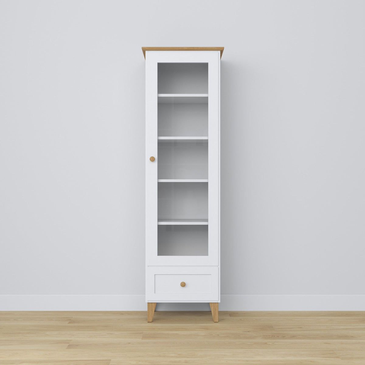 Wooden display cabinet 1S 57 Scandi white / natural oak