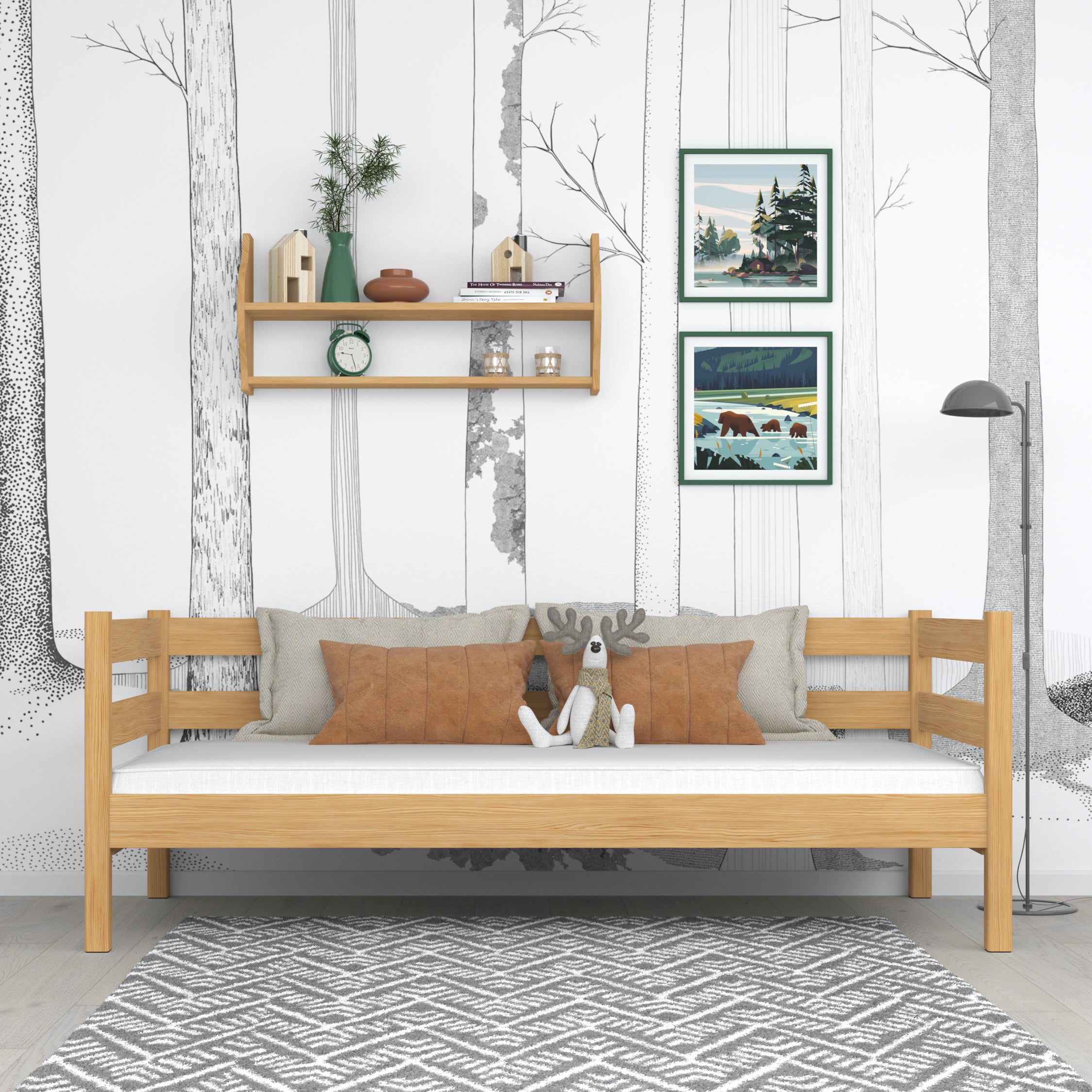Sofa-lit pin naturel – barrière latérale en bois, sécurité pour les enfants