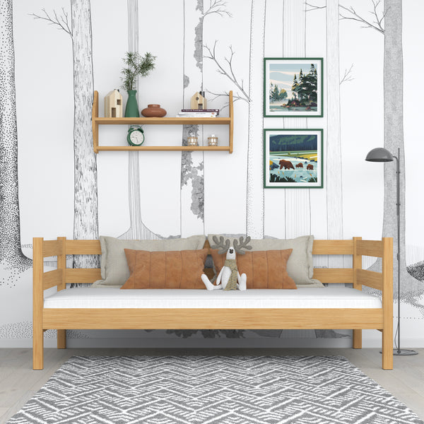 Sofa-lit pin naturel – barrière latérale en bois, sécurité pour les enfants